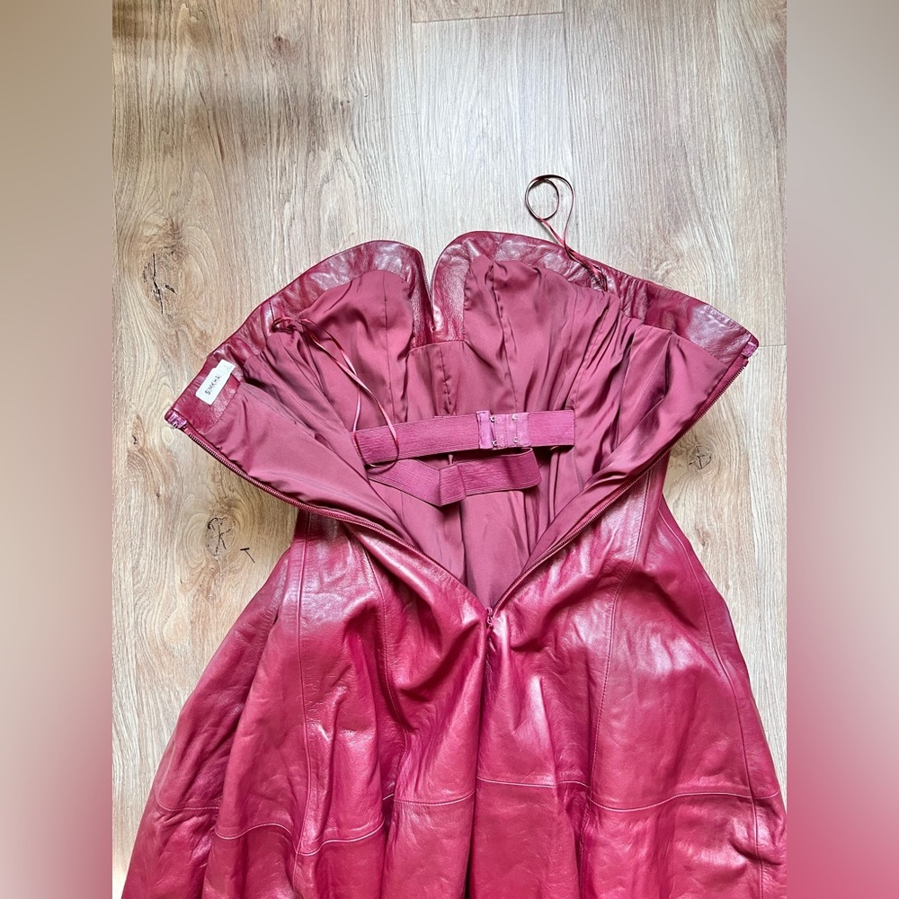 SIMKHAI Carrington Bustier Lambskin Gown In Cranberry ASO Taraji Size XS RUNWAY. - Picture 8 of 12